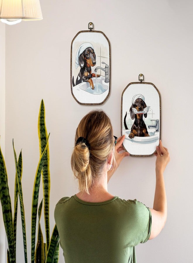 AEHIE Funny Dachshund Dog Bathroom Octagon Wall Art Decor, Weiner Dog Bathroom Canvas Hanging Decor, Doxie Dachshund Gifts Decorations for Washroom Restroom Toilet, 10.2x7 Inches Set of 2,Sculptures - Image 5